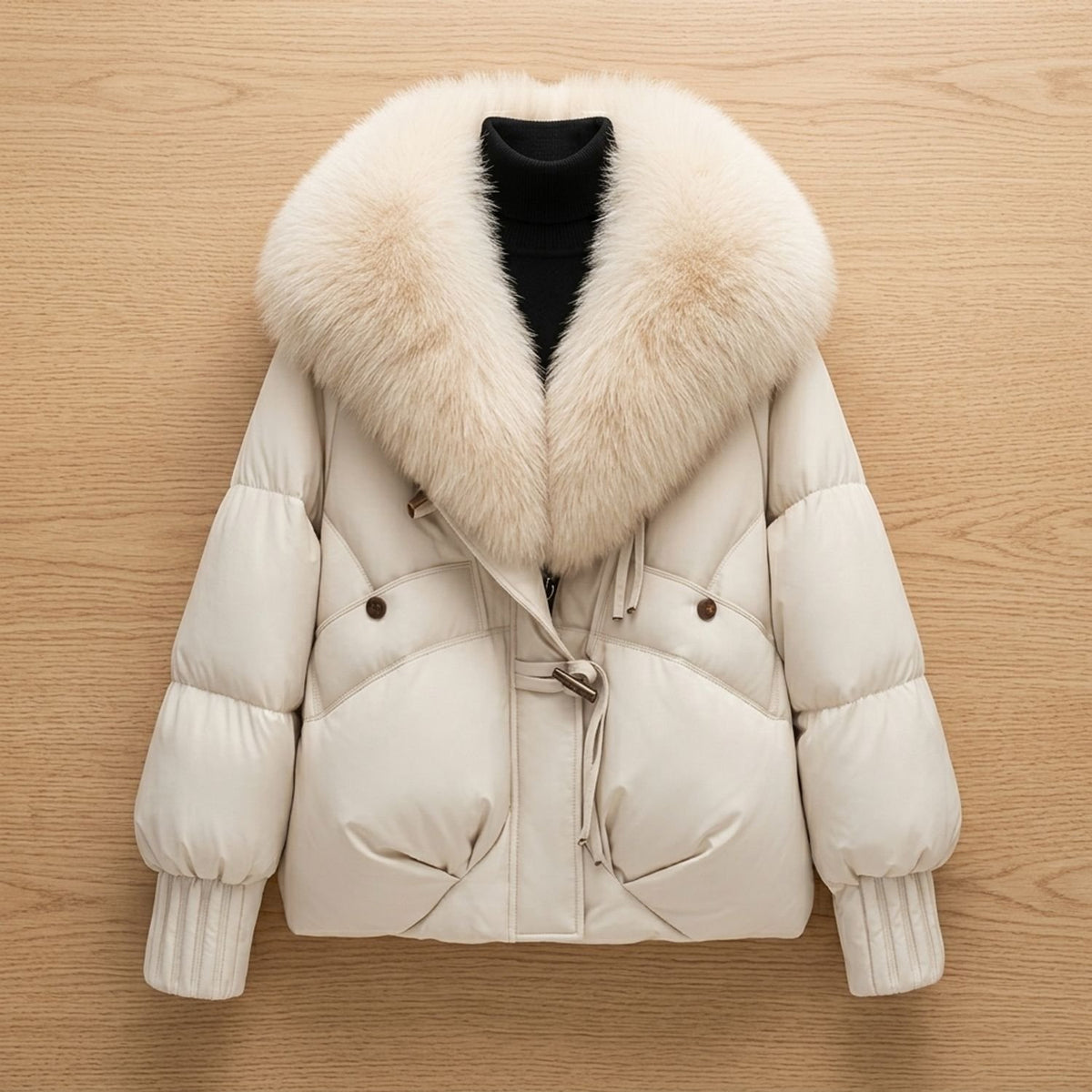 Women's Quilted Puffer Coat Faux Fur Oversized Statement Collar - White