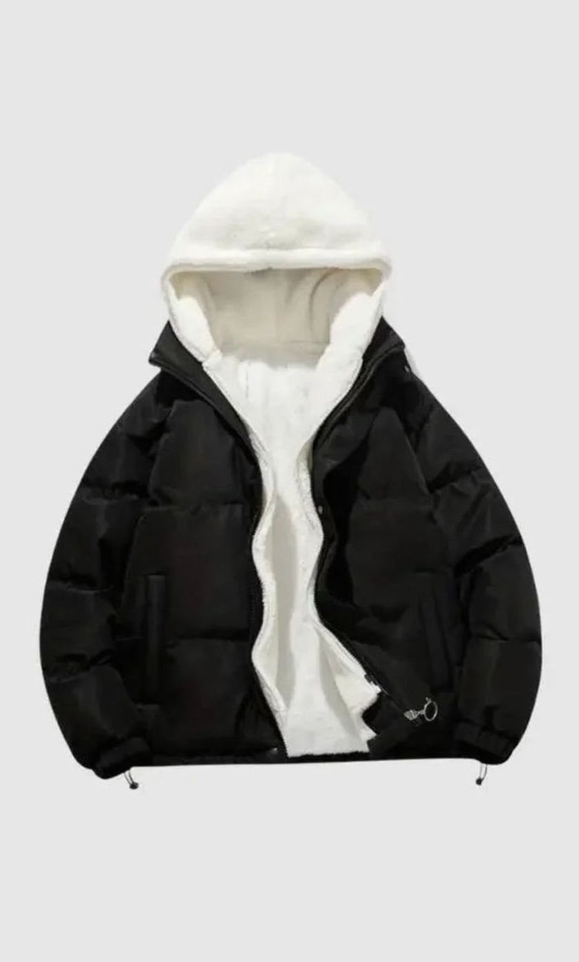 Women's Quilted Puffer Coat Hooded Sherpa-Lined Winter Jacket - Black