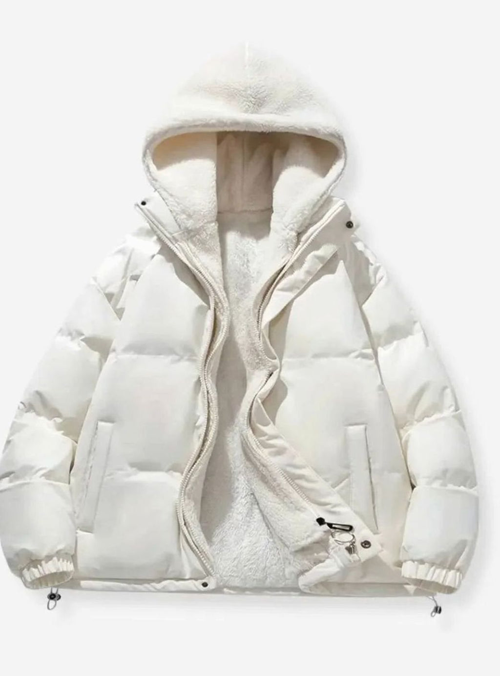 Women's Quilted Puffer Coat Hooded Sherpa-Lined Winter Jacket - White