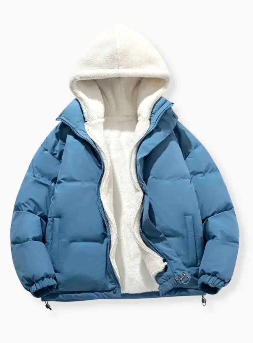 Women's Quilted Puffer Coat Hooded Sherpa-Lined Winter Jacket - Blue