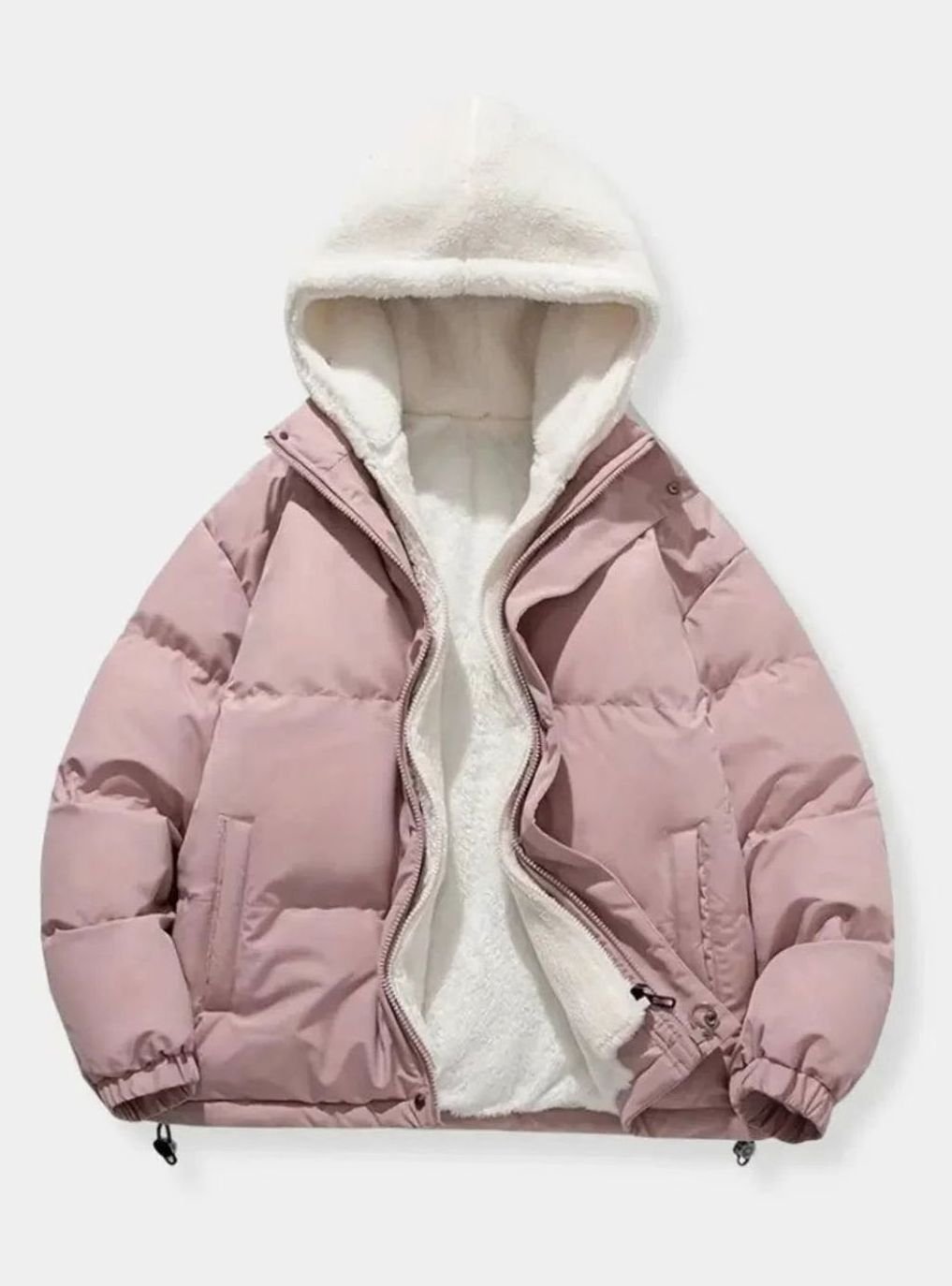 Women's Quilted Puffer Coat Hooded Sherpa-Lined Winter Jacket - Pink