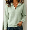 Women's Quilted Quarter-Zip Stand-Collar Pullover Sweater - Light Green