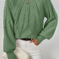 Women's Relaxed Cable-Knit Lantern Sleeve Sweater - Matcha