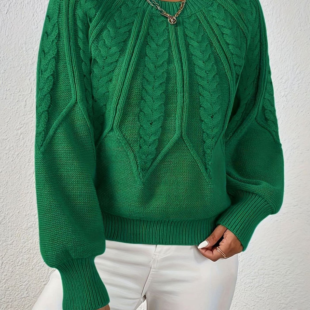 Women's Relaxed Cable-Knit Lantern Sleeve Sweater - Green