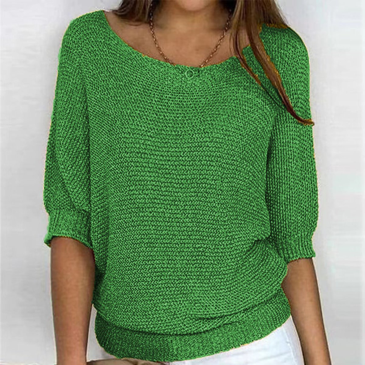 Women's Relaxed-Fit Batwing-Sleeve Knit Pullover Sweater - Green