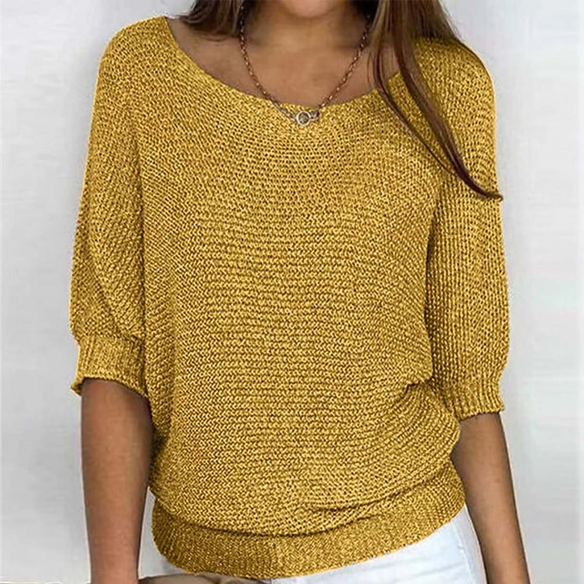 Women's Relaxed-Fit Batwing-Sleeve Knit Pullover Sweater - Yellow