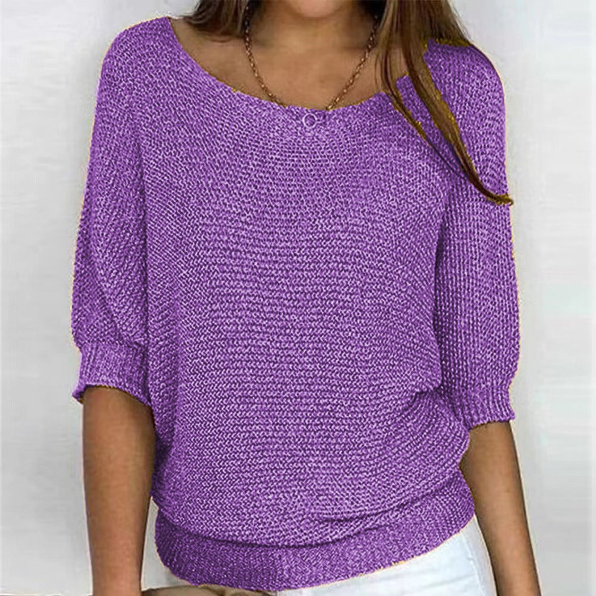 Women's Relaxed-Fit Batwing-Sleeve Knit Pullover Sweater - Purple