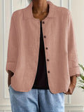 Women's Relaxed-Fit Button-Front Lightweight Linen Shirt - Pink
