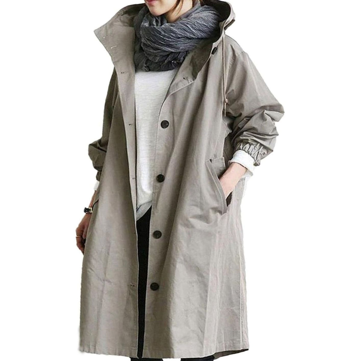 Women's Relaxed-Fit Button-Front Long Hooded Coat - Grey
