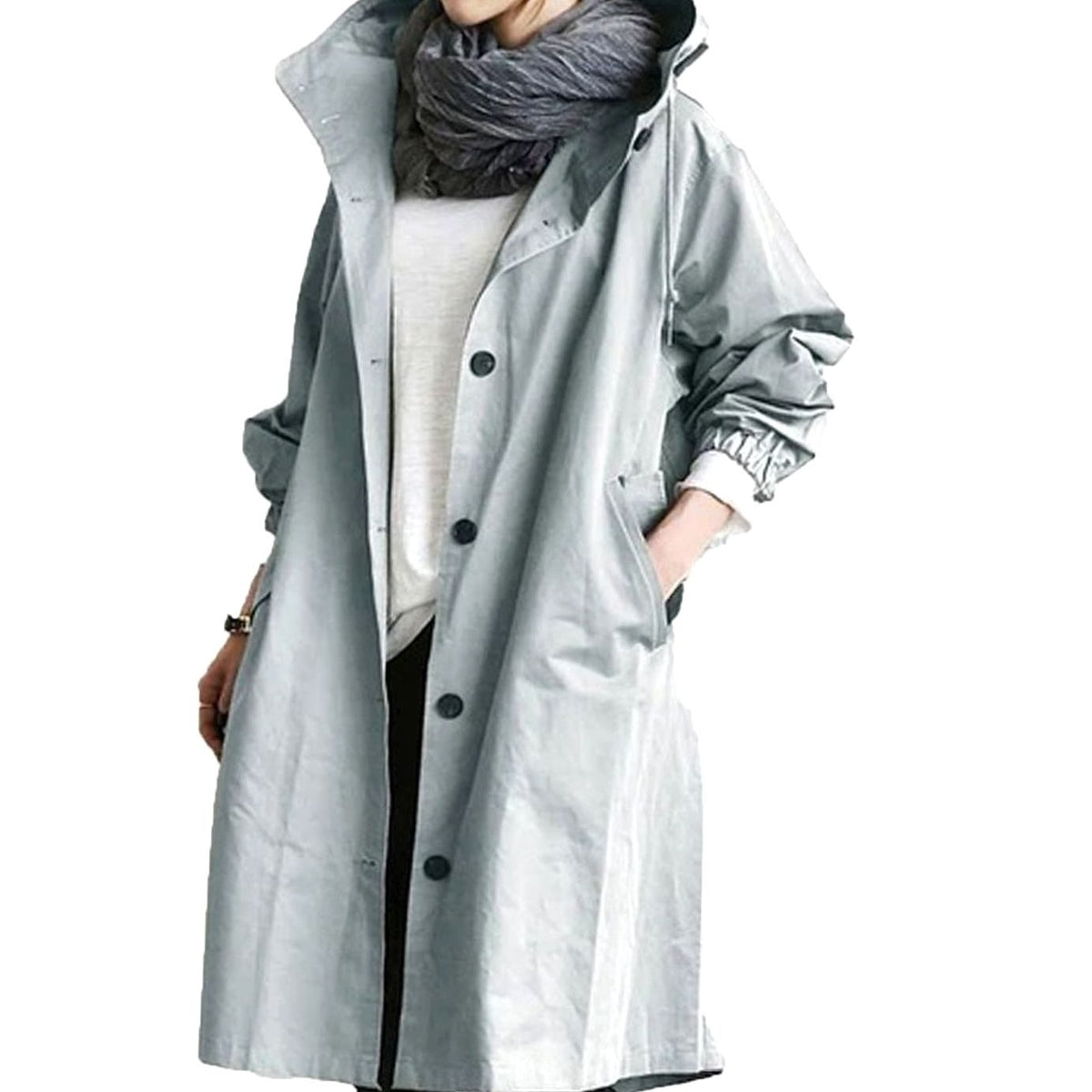 Women's Relaxed-Fit Button-Front Long Hooded Coat - Light Blue