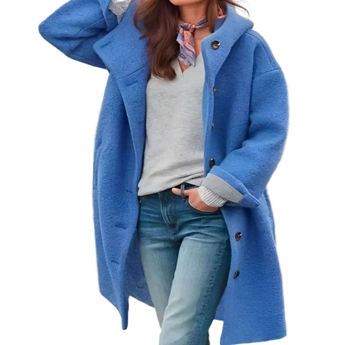 Women's Relaxed-Fit Button-Front Long Winter Coat - Blue