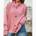 Women's Relaxed-Fit Button-Front Stand-Collar Knit Cardigan - Pink