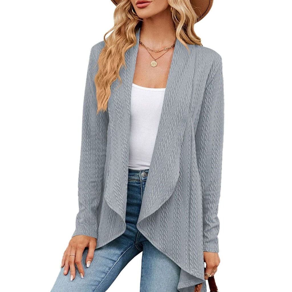 Women's Relaxed Fit Cardigan Long Open-Front Textured Knit Layering Jacket - Gray