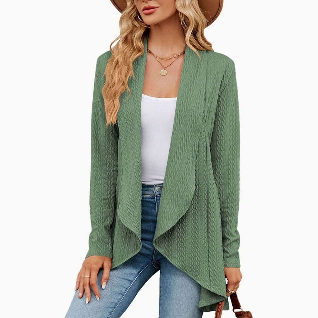 Women's Relaxed Fit Cardigan Long Open-Front Textured Knit Layering Jacket - Sage Green