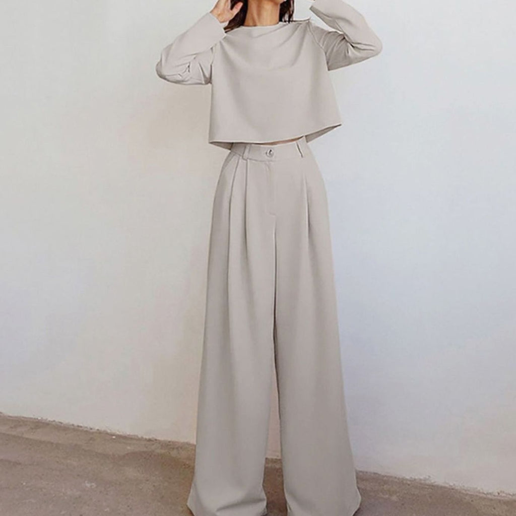 Women's Relaxed-Fit Cropped Top Wide-Leg Pants Outfit Set