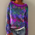 Women's Relaxed-Fit Diamond Argyle Pullover Knit Sweater - Purple