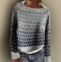Women's Relaxed-Fit Fair Isle Knit Sweater Crew Neck Pullover - Gray