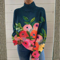 Women's Relaxed-Fit Floral Knit Turtleneck Sweater - Multicolor