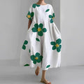 Women's Relaxed-Fit Floral Print Short-Sleeve Midi Dress - White Flower