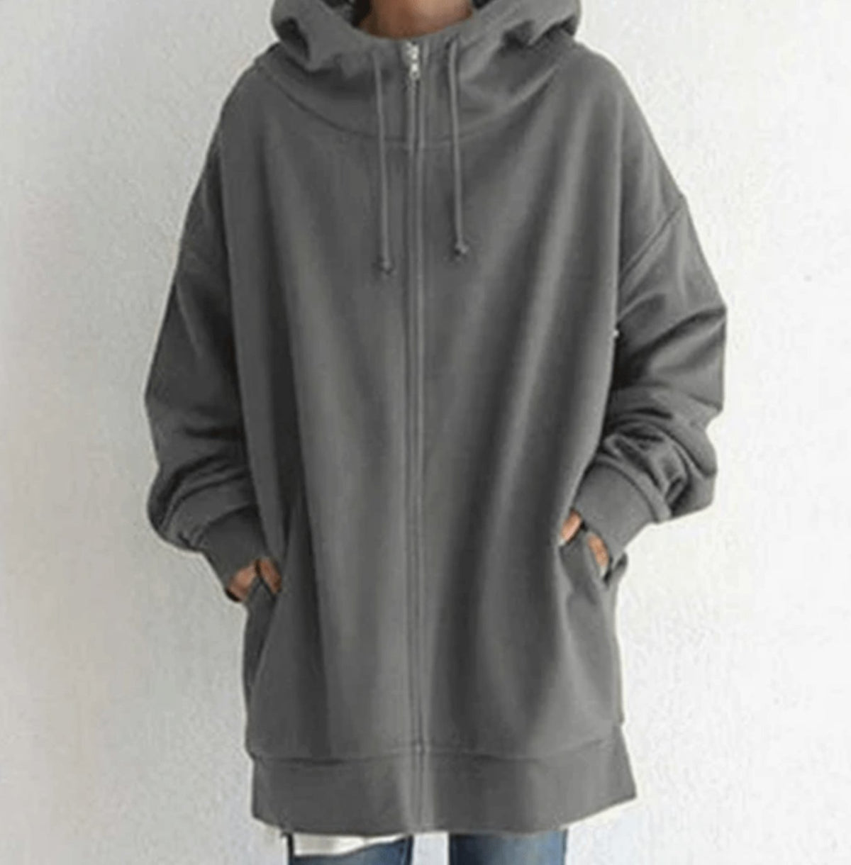 Women's Relaxed-Fit Full-Zip Long Hoodie Sweatshirt - Gray