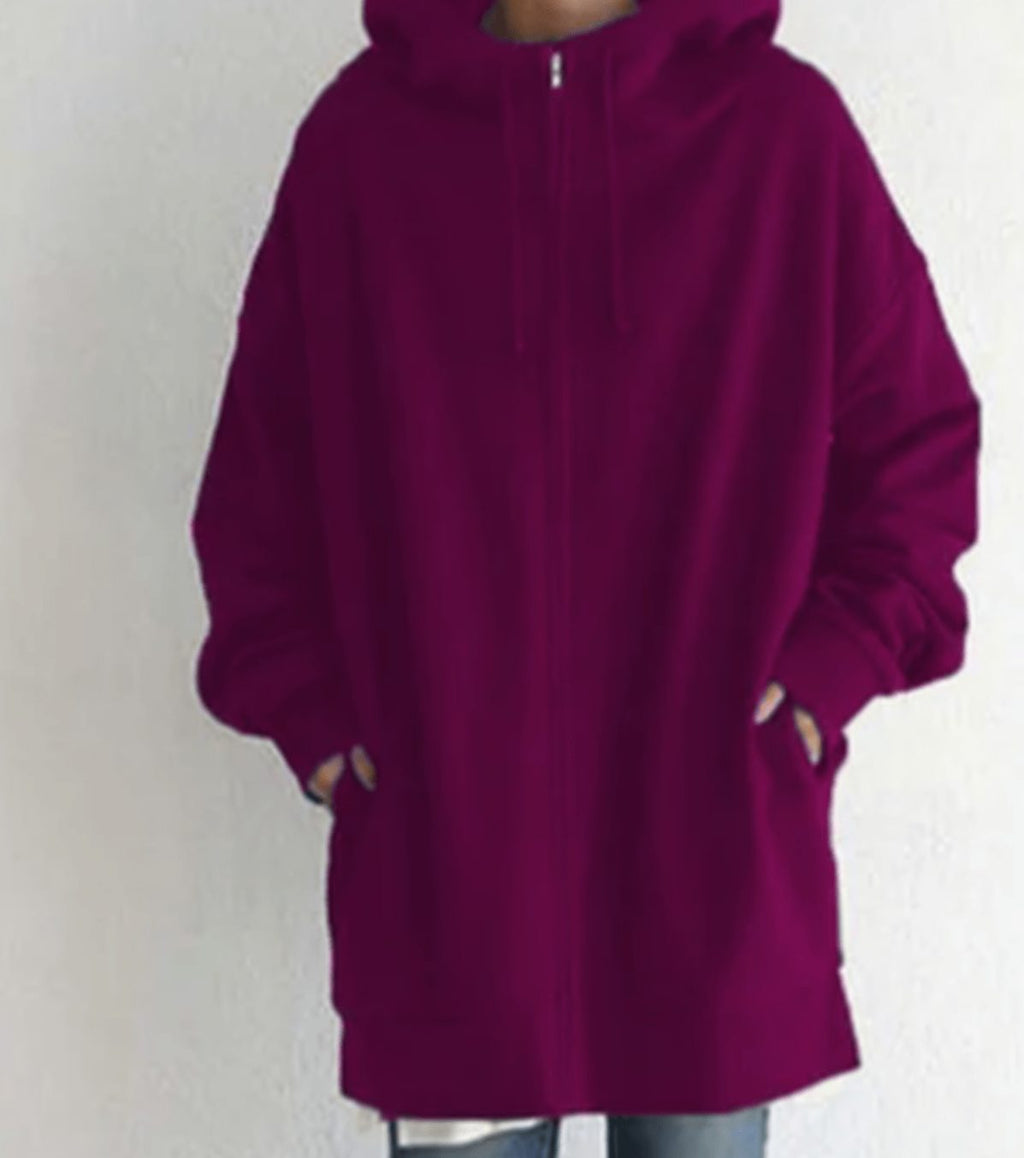 Women's Relaxed-Fit Full-Zip Long Hoodie Sweatshirt - Rose Red