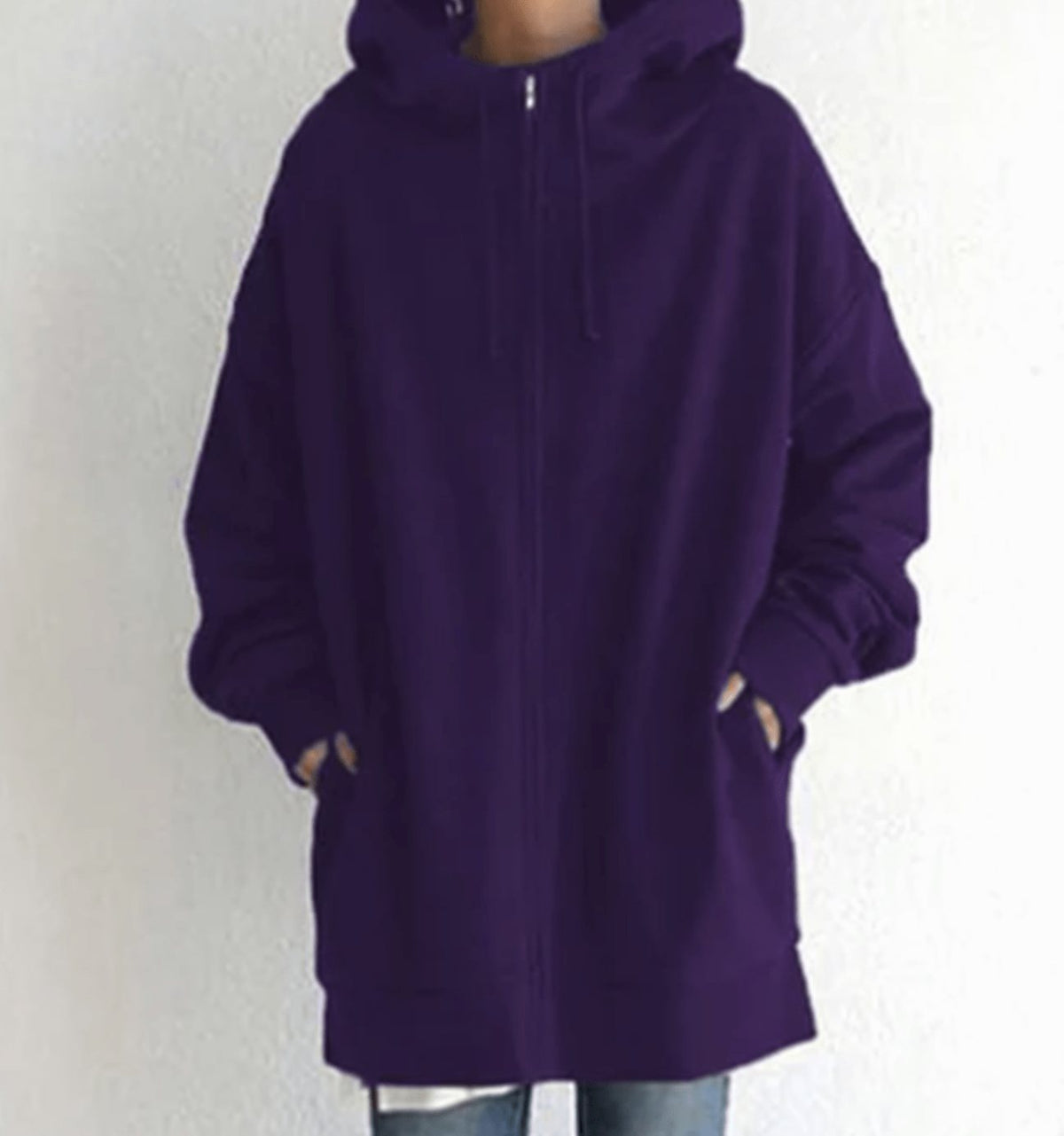Women's Relaxed-Fit Full-Zip Long Hoodie Sweatshirt - Dark Purple