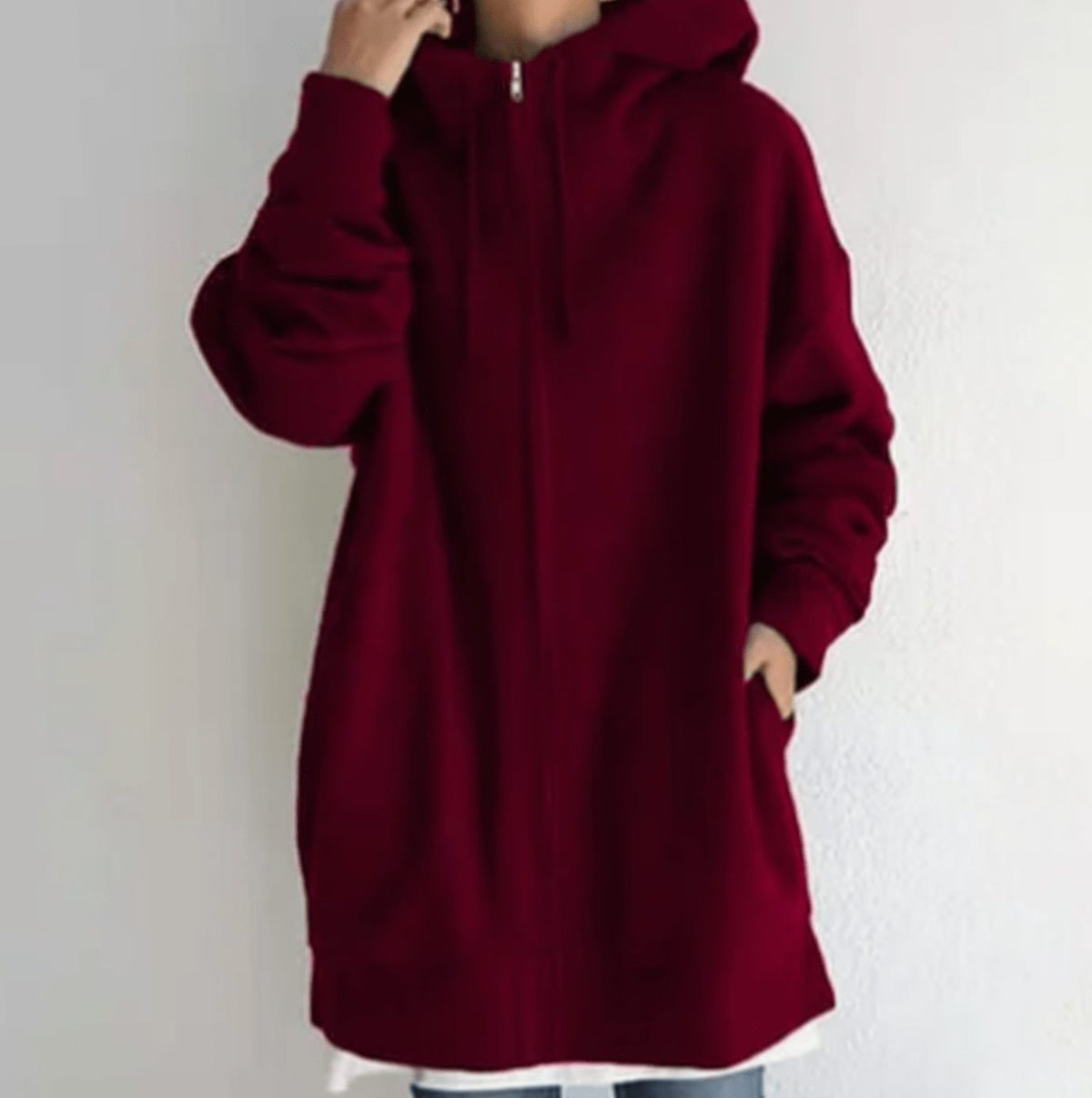 Women's Relaxed-Fit Full-Zip Long Hoodie Sweatshirt - Wine