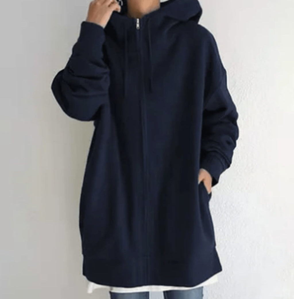 Women's Relaxed-Fit Full-Zip Long Hoodie Sweatshirt - Navy Blue