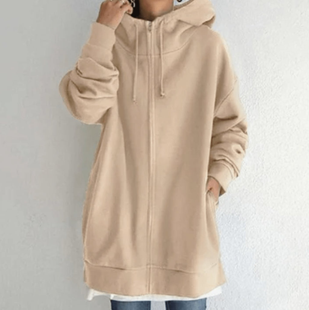 Women's Relaxed-Fit Full-Zip Long Hoodie Sweatshirt - Khaki