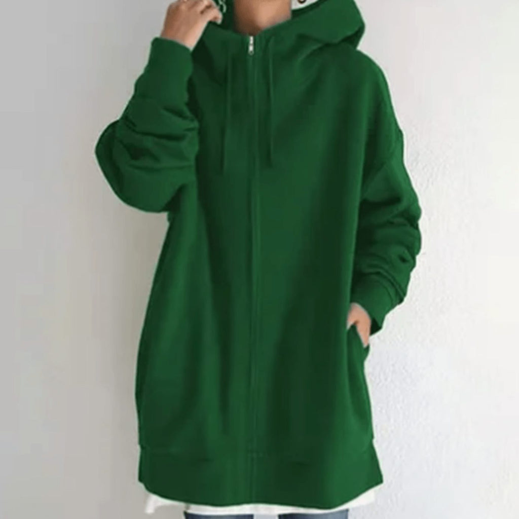 Women's Relaxed-Fit Full-Zip Long Hoodie Sweatshirt - Green