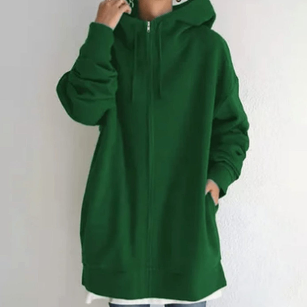 Women's Relaxed-Fit Full-Zip Long Hoodie Sweatshirt - Green