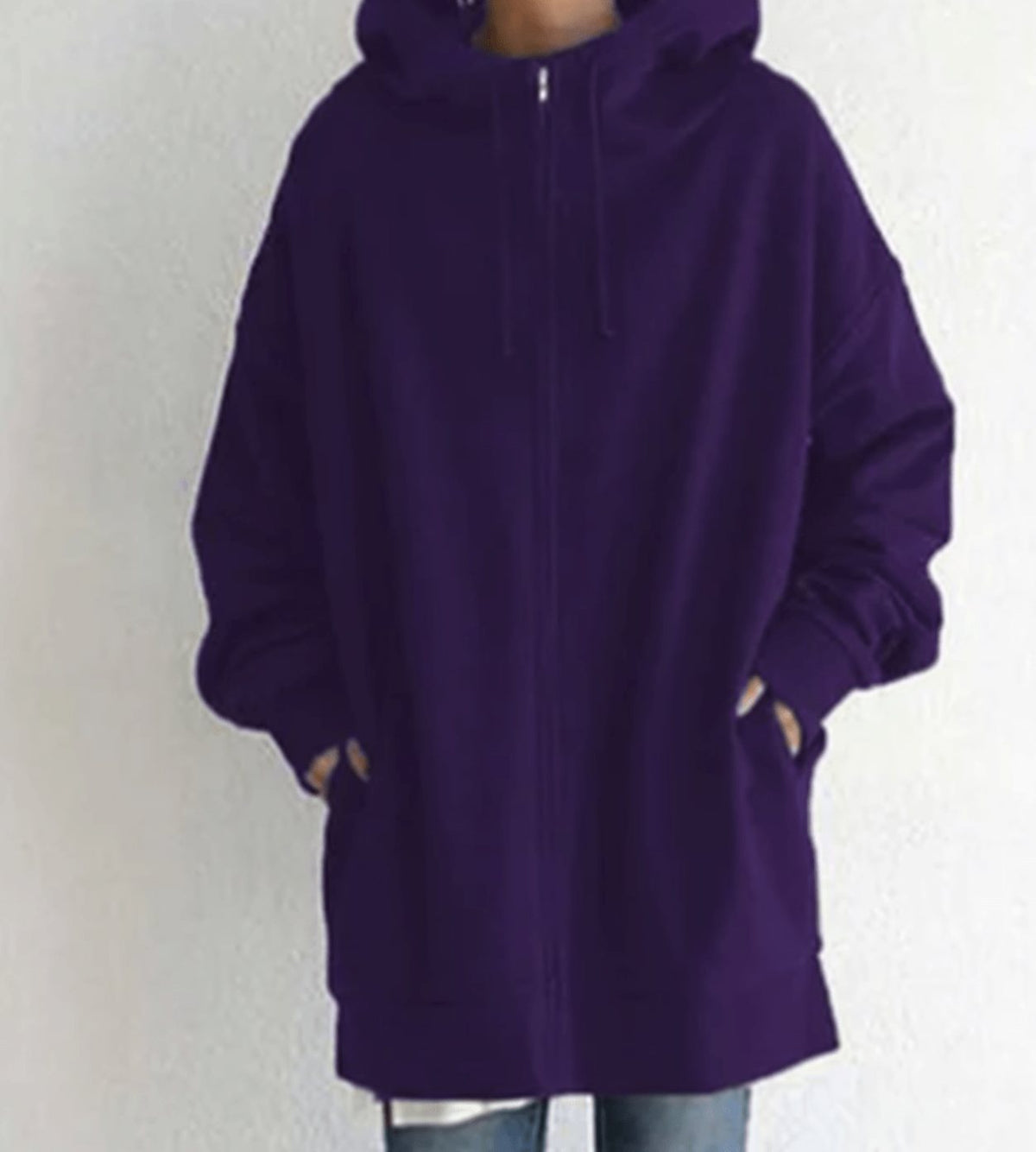 Women's Relaxed-Fit Full-Zip Long Hoodie Sweatshirt - Purple