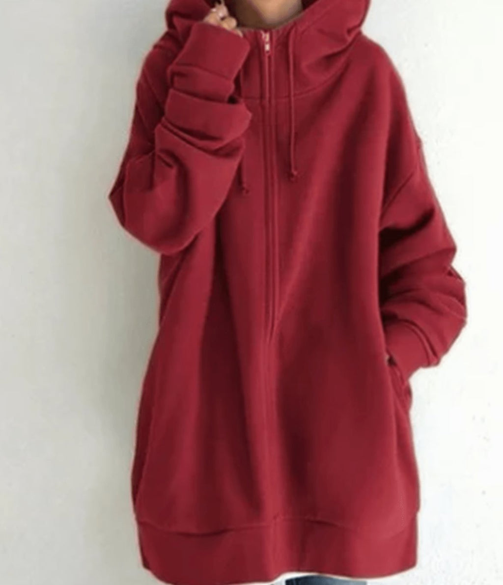 Women's Relaxed-Fit Full-Zip Long Hoodie Sweatshirt - Red