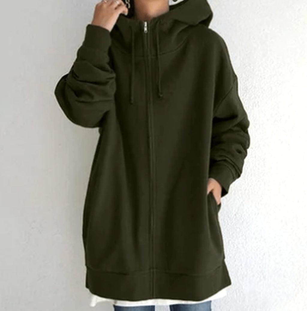 Women's Relaxed-Fit Full-Zip Long Hoodie Sweatshirt - Army Green