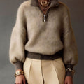 Women's Relaxed-Fit Half-Zip Knit Pullover Sweater - Khaki