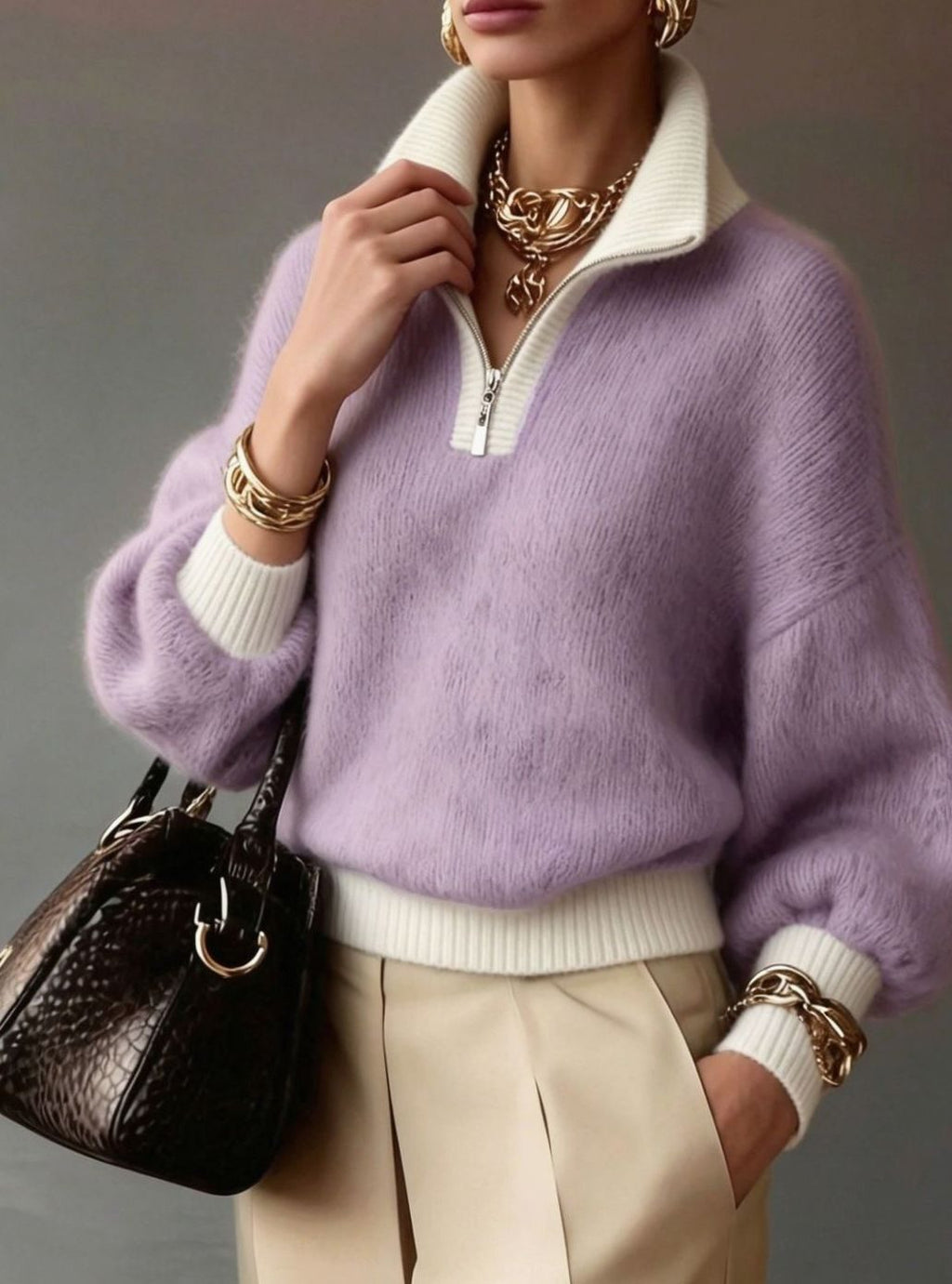 Women's Relaxed-Fit Half-Zip Knit Pullover Sweater
