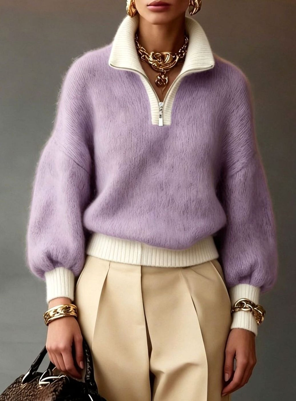 Women's Relaxed-Fit Half-Zip Knit Pullover Sweater