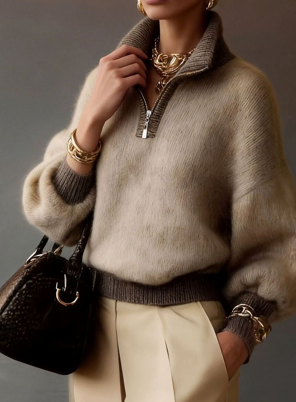 Women's Relaxed-Fit Half-Zip Knit Pullover Sweater