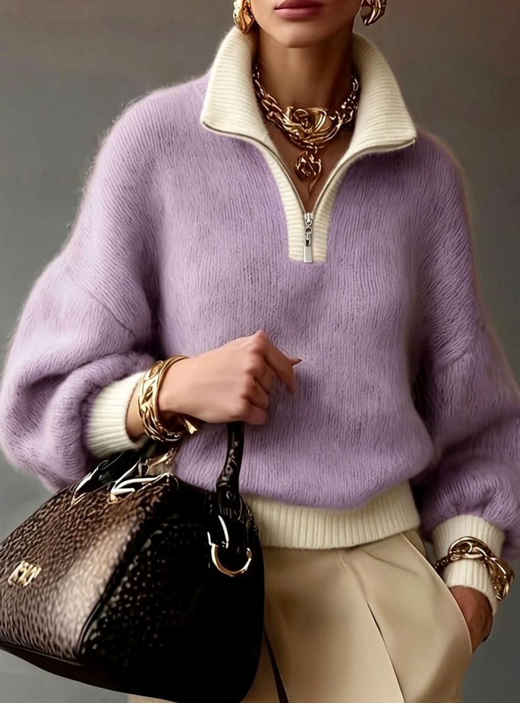 Women's Relaxed-Fit Half-Zip Knit Pullover Sweater