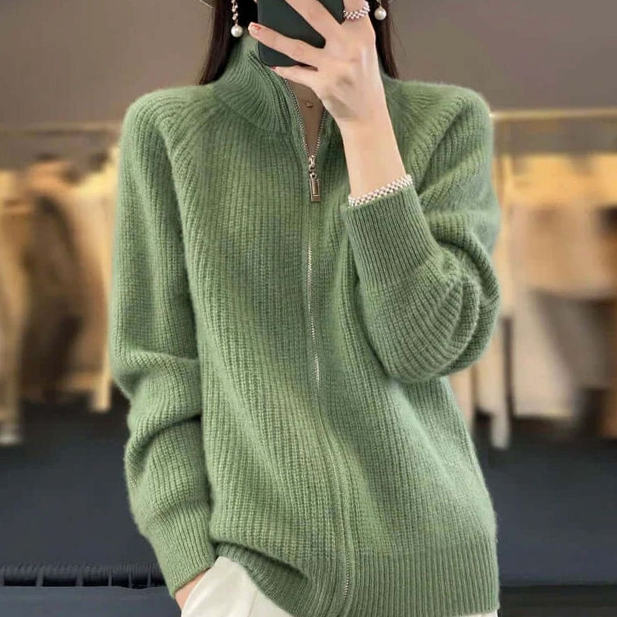 Women's Relaxed-Fit Half-Zip Knit Sweater - Green