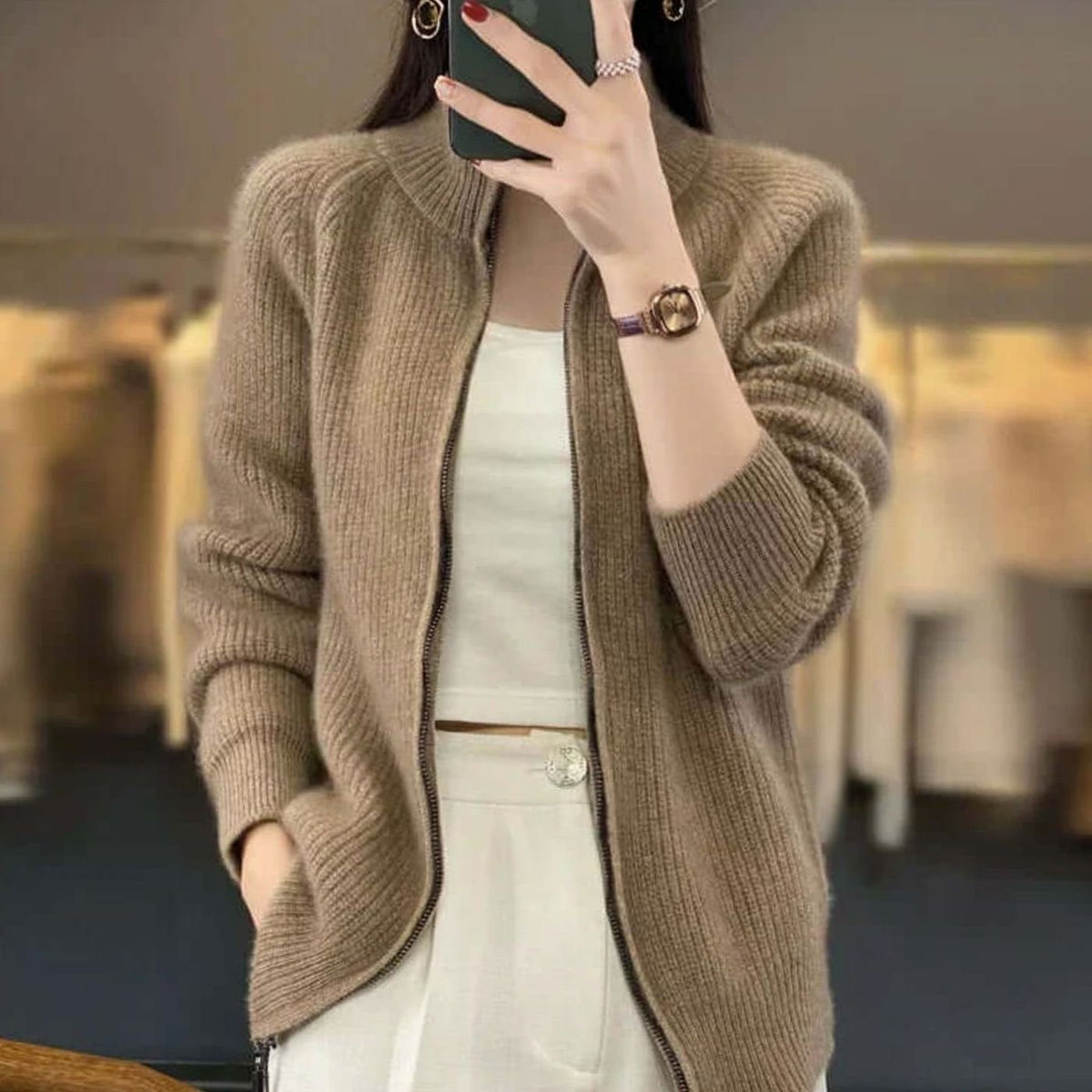 Women's Relaxed-Fit Half-Zip Knit Sweater