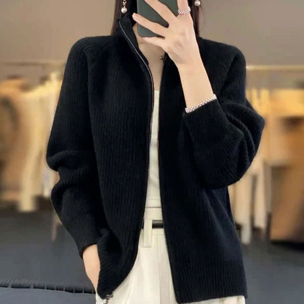 Women's Relaxed-Fit Half-Zip Knit Sweater - Black
