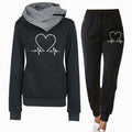 Women's Relaxed-Fit Heart-Print Hoodie Jogger Two-Piece Tracksuit - Black