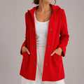 Women's Relaxed-Fit Hooded Button-Up Cardigan with Pockets, Red - Red