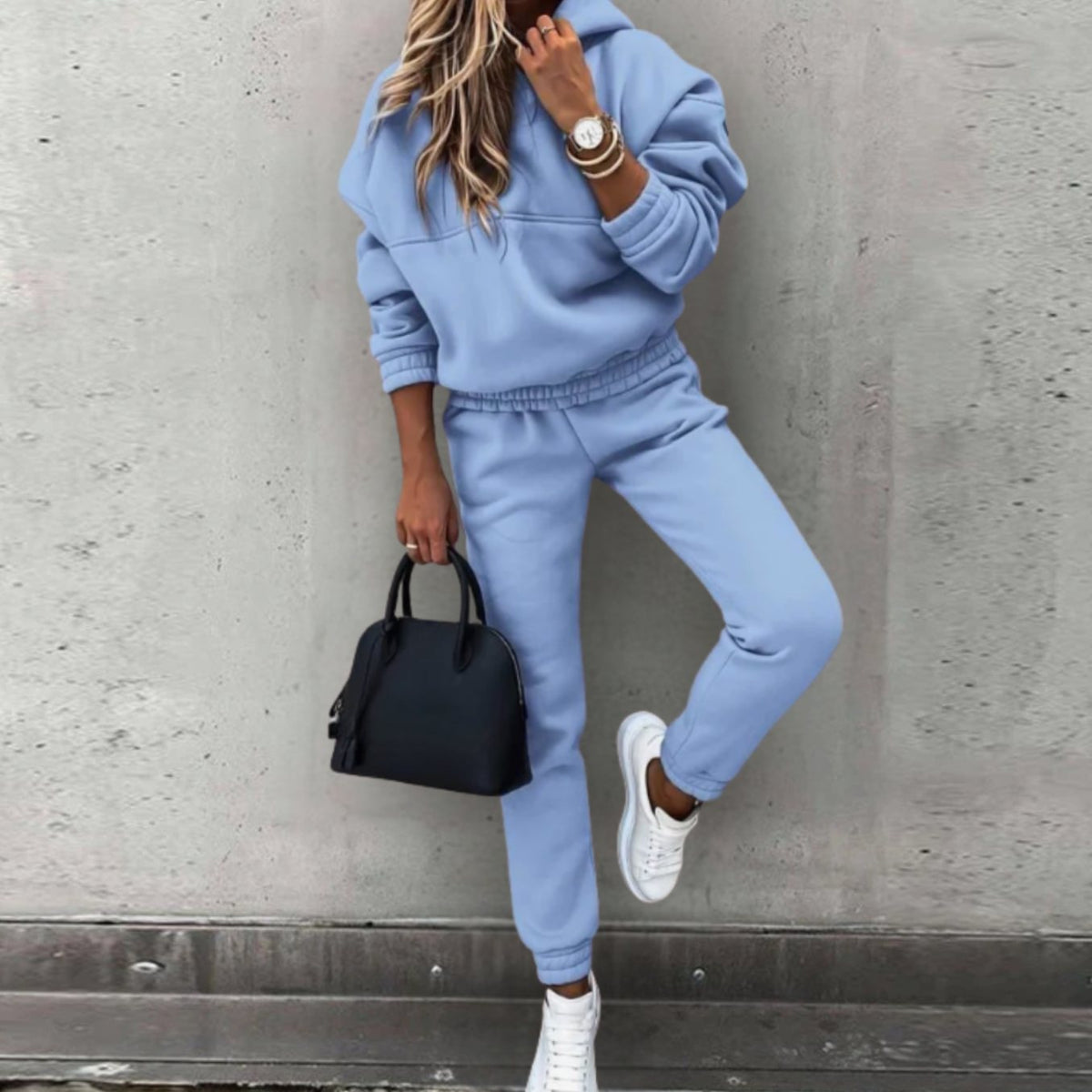 Women's Relaxed Fit Hoodie Jogger Matching Sweatsuit Set - Blue