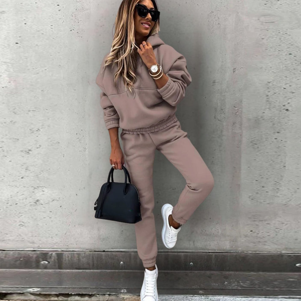 Women's Relaxed Fit Hoodie Jogger Matching Sweatsuit Set - Brown
