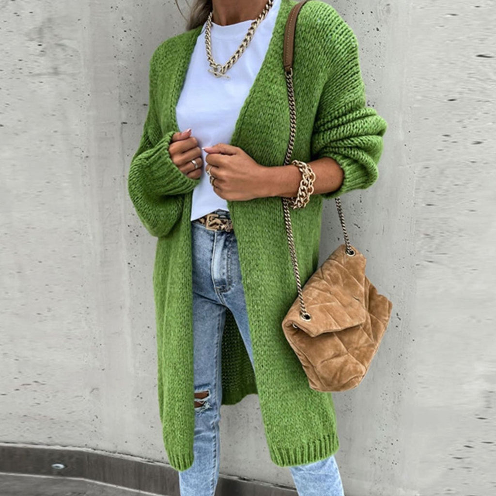 Women's Relaxed-Fit Long Open Front Cardigan Knit Sweater - Green