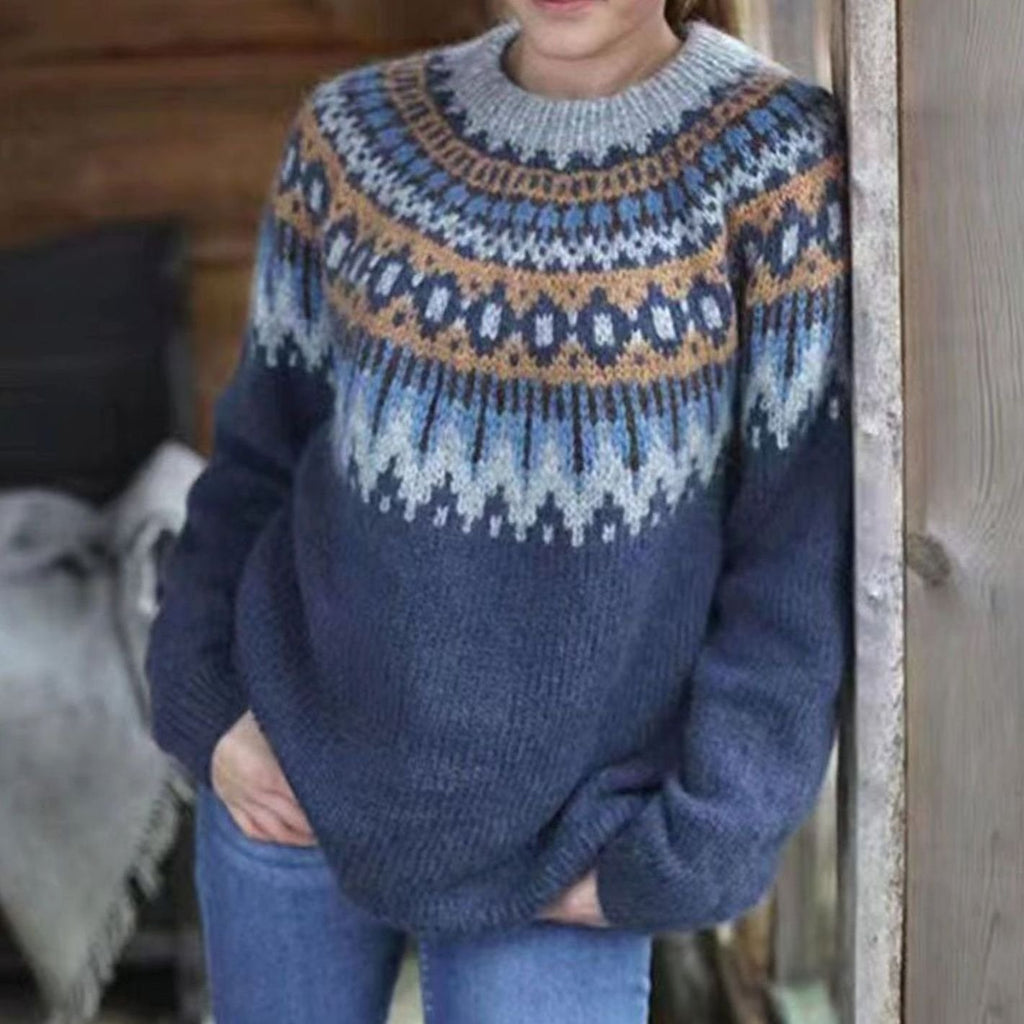 Women's Relaxed-Fit Nordic Fair Isle Pattern Sweater - Grey