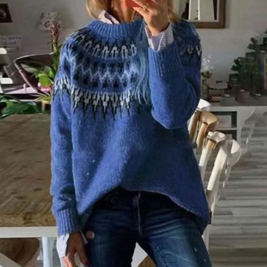 Women's Relaxed-Fit Nordic Fair Isle Pattern Sweater - Blue