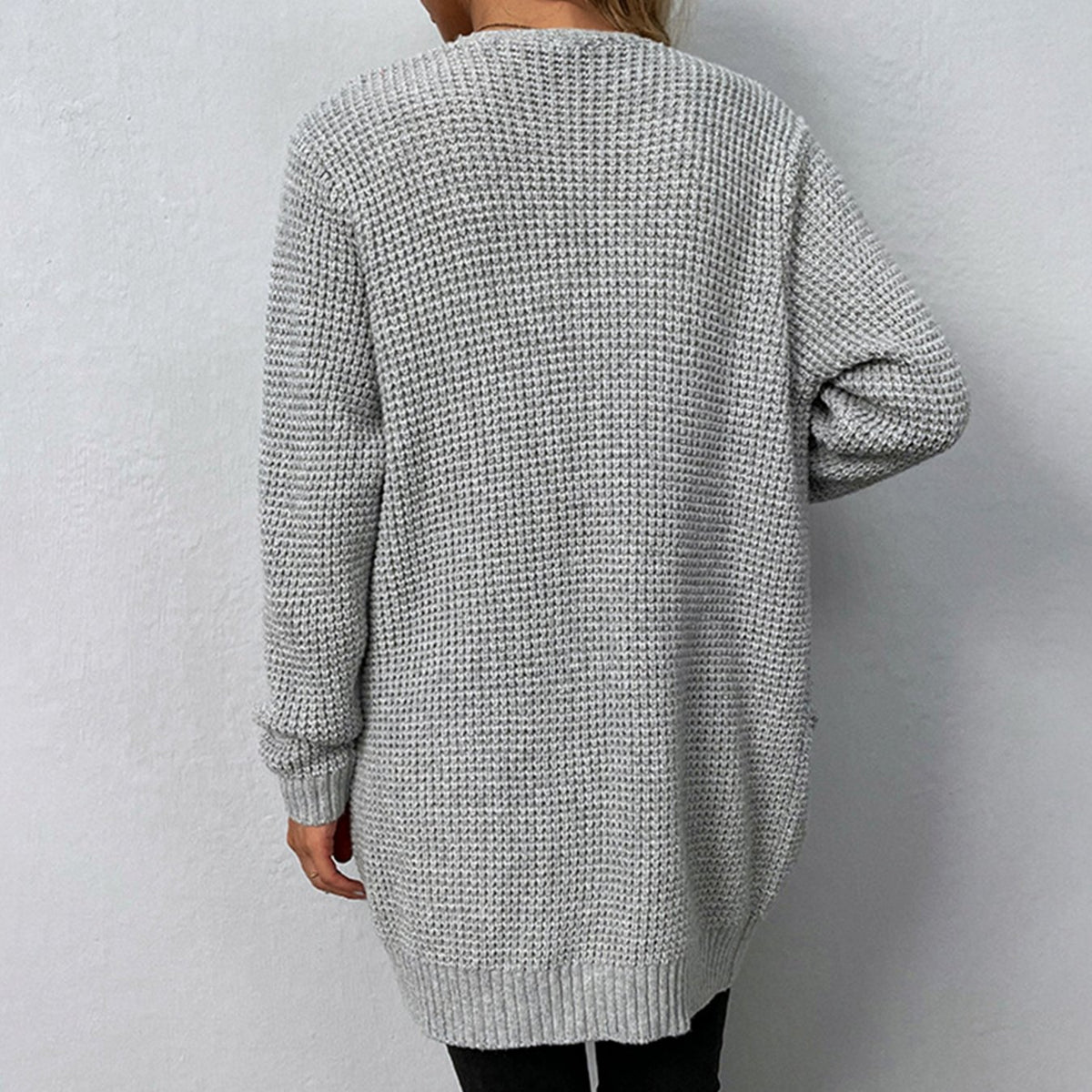 Women's Relaxed-Fit Open-Front Long Knit Winter Cardigan Pockets